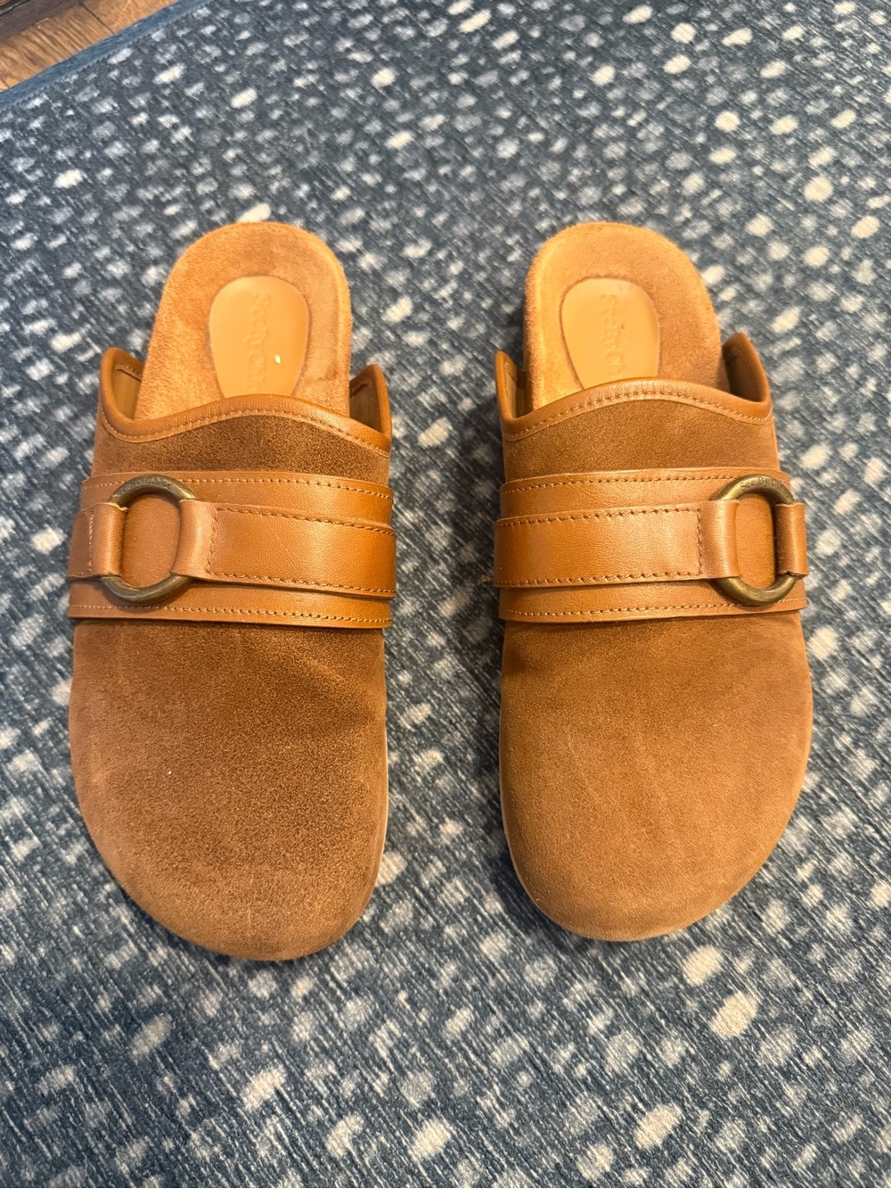 See By Chloe “Gema” Mules Size 39 Brown Suede and Leather Buckle Embellishent